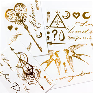 Lettering & Boho White Gold Metallic Tattoo Set - LAZY DUO TATTOO