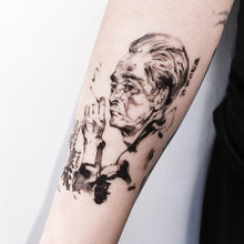 Load image into Gallery viewer, Yasunari Kawabata Ink-wash Portrait Tattoo - LAZY DUO TATTOO
