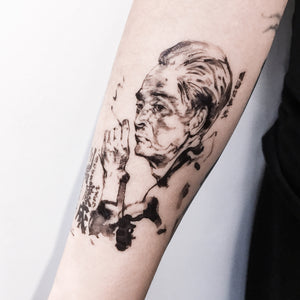 Yasunari Kawabata Ink-wash Portrait Tattoo - LAZY DUO TATTOO
