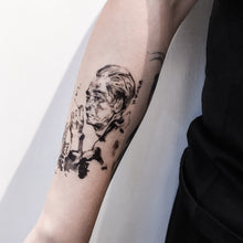 Load image into Gallery viewer, Yasunari Kawabata Ink-wash Portrait Tattoo - LAZY DUO TATTOO
