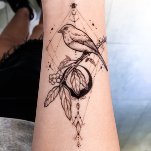 Black Moon & Bird Tattoo - LAZY DUO TATTOO