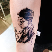 Load image into Gallery viewer, Osamu Tezuka Ink-wash Portrait Tattoo - LAZY DUO TATTOO
