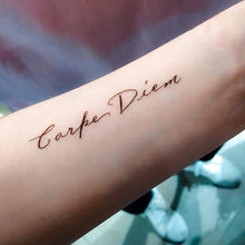 Load image into Gallery viewer, Positive Vibes Lettering Tattoo．Carpe Diem Tattoo - LAZY DUO TATTOO
