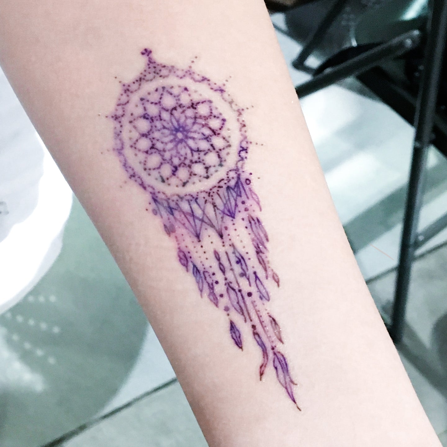 Pastel Purple Dreamcatcher Tattoo - LAZY DUO TATTOO