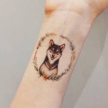 Load image into Gallery viewer, Watercolor Floral Kitten and Shiba Tattoo - LAZY DUO TATTOO
