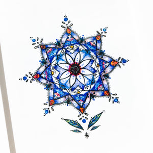 Stained Glass Blue Flower Tattoo｜LAZY DUO TEMPORARY TATTOO STICKER SHOP HK Alchemist Design Store HK HONG KONG 紋身貼紙 香港紋身認領圖 文青 美式花紋身tattoohk hongkongtattoo 小圖刺青 fine-line tattoo 簡約刺青 minitattoo linetattoo tattooartist 香港刺青 MANE INK 