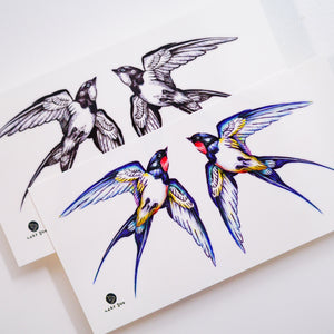 Swallow Tattoo, Bird tattoo, Realistic Color Temporary tattoo Sticker, Fun Animal tattoo, Fake Tattoo, Swallow pair tattoo, bohemian Tattoo 燕子刺青 LAZY DUO Temporary Tattoo Sticker - Swallow Tattoo Hong Kong Mane Ink 香港紋身貼紙 女紋身師 