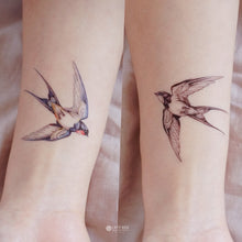 Load image into Gallery viewer, Fake Tattoo, Swallow pair tattoo, bohemian Tattoo 燕子刺青 LAZY DUO Temporary Tattoo Sticker - Swallow Tattoo Hong Kong Swallow Tattoo, Bird tattoo, Realistic Color Temporary tattoo Sticker, Fun Animal tattoo,  Mane Ink 香港紋身貼紙 女紋身師  燕子刺青 LAZY DUO Temporary Tattoo Sticker - Swallow Tattoo Hong Kong Mane Ink 香港紋身貼紙 女紋身師  Delicate Watercolor Swallow Tattoos - LAZY DUO TATTOO
