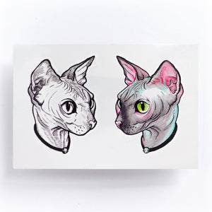 Watercolor Sphynx Cat Tattoos - LAZY DUO TATTOO