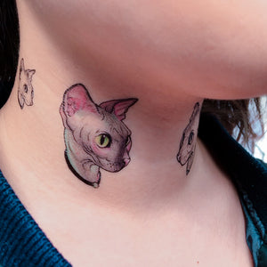 Watercolor Sphynx Cat Tattoos - LAZY DUO TATTOO