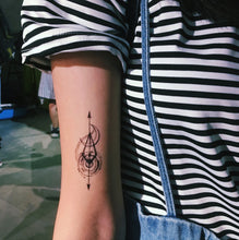 Load image into Gallery viewer, Arrow Spiral &amp; Moon Tattoo - LAZY DUO TATTOO Hong Kong Tattoo Sticker HK made in Taiwan MIT Mane Ink 香港紋身貼紙 女紋身師
