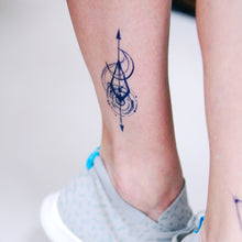 Load image into Gallery viewer, Arrow Spiral &amp; Moon Tattoo - LAZY DUO TATTOO Hong Kong Tattoo Sticker HK made in Taiwan MIT Mane Ink
