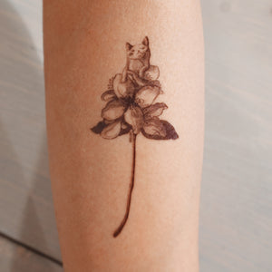 Silly Cat with Flower Tattoo - LAZY DUO TATTOO