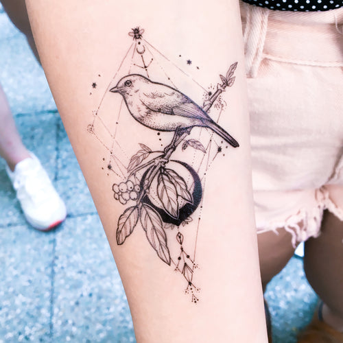 Black Moon & Bird Tattoo - LAZY DUO TATTOO