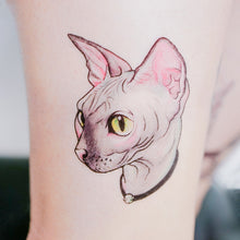 Load image into Gallery viewer, Watercolor Sphynx Cat Tattoos - LAZY DUO TATTOO
