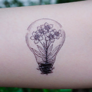 Lightbulb Flower Tattoo Sticker (Black)