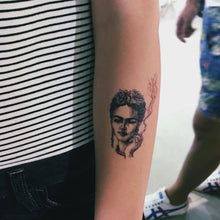 Load image into Gallery viewer, FRIDA KAHLO ARTIST MEXICO Realistic Artistic Tattoo Sticker Color Metallic Tattoo預約紋身貼紙設計印刷訂製作DIY Waiman Tattoo Artist 香港原創手繪刺青紋身貼紙 LAZY DUO Premium  High Quality Temporary Tattoo Stickers Professional Printing Tattoo Shop Hong Kong Customise Custom Small Order 自訂客製少量印刷大量批發特快專業優質彩色金屬色廣告宣傳禮品 Gift Promotion Advertising
