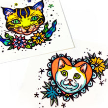 Load image into Gallery viewer, New School Pop Color Cats Tattoos - LAZY DUO TATTOO
