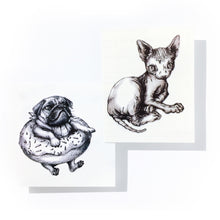 Load image into Gallery viewer, Sphynx Cat &amp; Donut Pug Tattoos - LAZY DUO TATTOO
