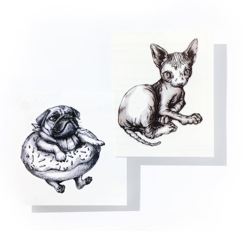 Sphynx Cat & Donut Pug Tattoos - LAZY DUO TATTOO