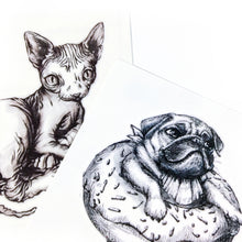Load image into Gallery viewer, Sphynx Cat &amp; Donut Pug Tattoos - LAZY DUO TATTOO
