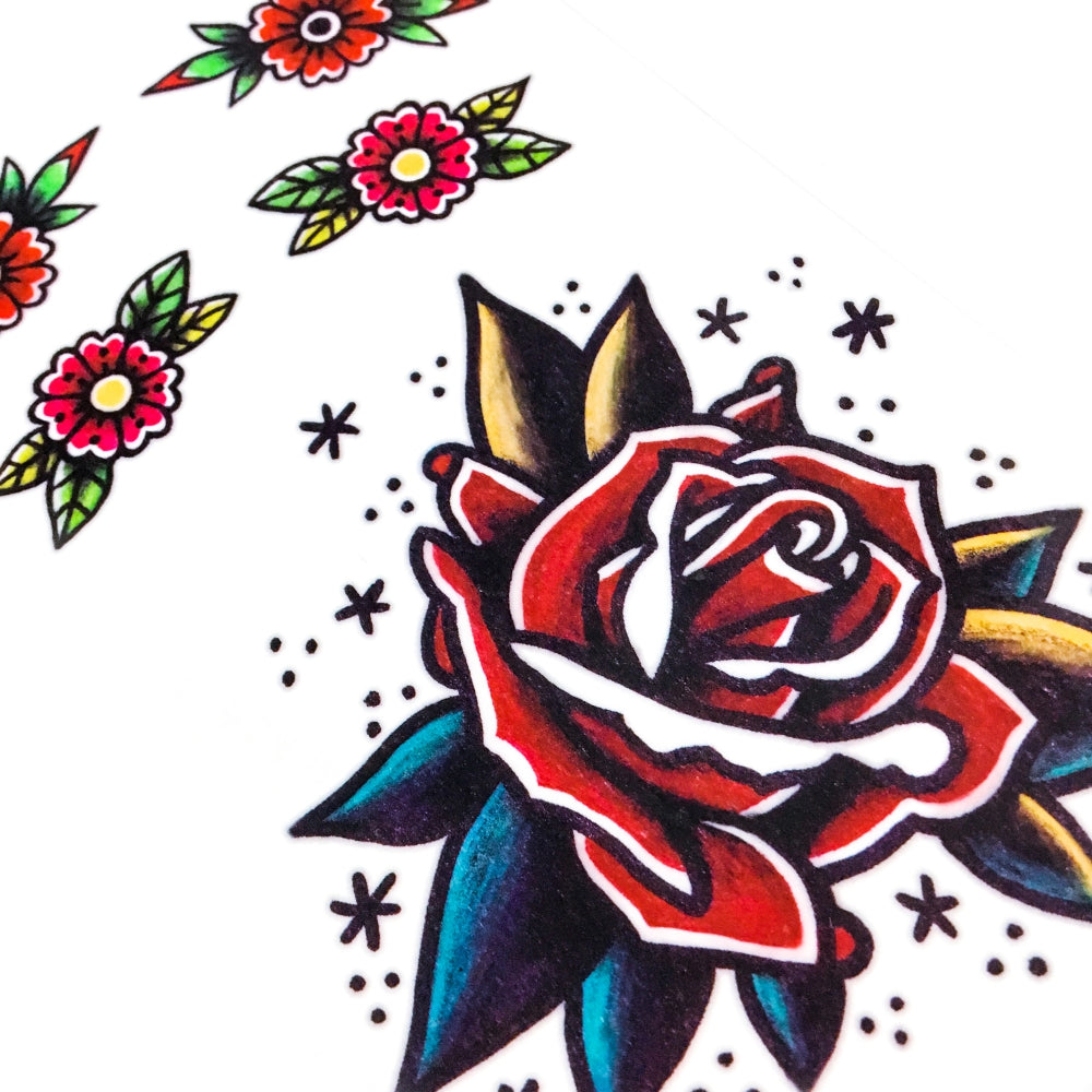 Old School Red Rose Tattoos - LAZY DUO TATTOO