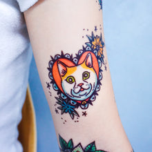 Load image into Gallery viewer, New School Pop Color Cats Tattoos - LAZY DUO TATTOO
