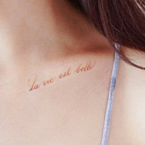 Watercolor Lettering Tattoo・La Vie est Belle - LAZY DUO TATTOO