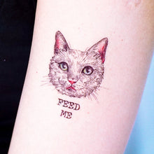 Load image into Gallery viewer, White Cat FEED ME + Pit Bull Tattoos - LAZY DUO TATTOO
