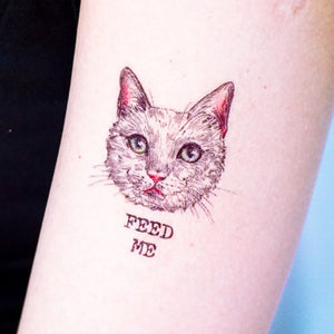 White Cat FEED ME + Pit Bull Tattoos - LAZY DUO TATTOO