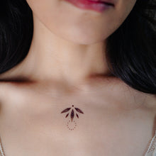 Load image into Gallery viewer, Lotus Tattoo Collar Bone Tattoo Alchemy Tattoo idea Minimal Alchemical Tattoo Temporary Tattoo Sticker LAZY DUO HK Hong Kong 香港紋身貼紙

