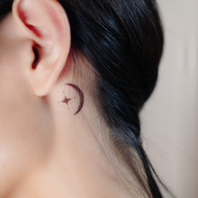 Load image into Gallery viewer, Ear Back Tattoo Moon Tattoo Star Tattoo Minimal Alchemy Tattoo LAZY DUO Alchemy Tattoo idea Minimal Alchemical Tattoo Temporary Tattoo Sticker LAZY DUO HK Hong Kong 香港紋身貼紙
